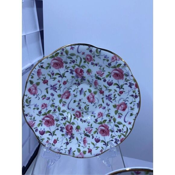 Rosina 5” Bone China teacup saucer, Made in England Chintz pattern set of 3 - Picture 7 of 16